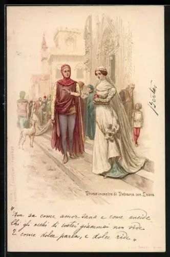Lithographie Prime incontro di Petrarca con Laura