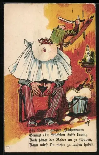 Lithographie Barber schärft grosses Messer, früher Druck