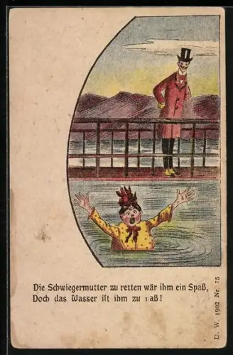AK Mann lässt seine Schwiegermutter ertrinken, Die Schwiegermutter zu retten wär ihm ein Spass, Doch das...