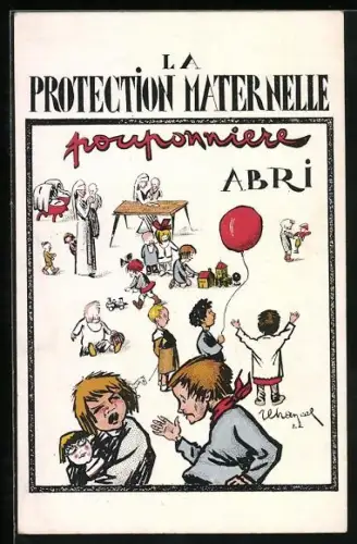 Künstler-AK Krankenschwestern mit spielenden Kindern, La Protection Maternelle