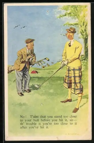 Künstler-AK Zwei Männer beim Golf-Spielen