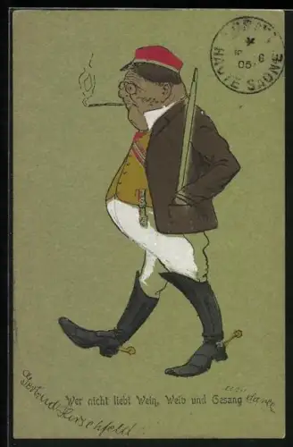 Lithographie Rauchender Student in Uniform, Wer nicht liebt Wein, Weib und Gesang