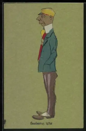 Lithographie Student mit Mütze, Gaudeamus igitur