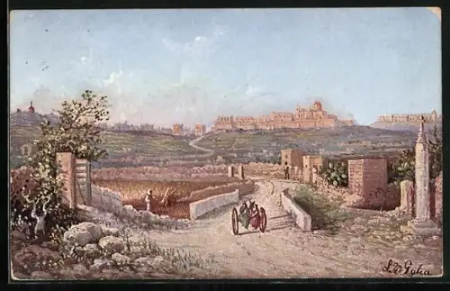 Künstler-AK Malta, Citta Vecchia, Panorama