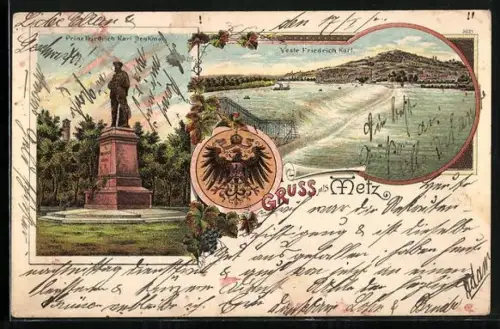 Lithographie Metz, Prinz Friedrich Karl Denkmal, Veste Friedrich Karl