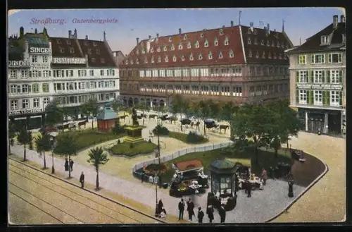AK Strassburg, Gutenbergplatz mit Marktständen