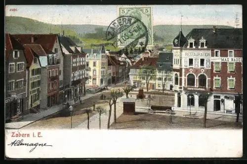 Künstler-AK Zabern i. E., Ortsansicht mit Cafe Central
