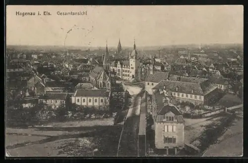 AK Hagenau / Els., Gesamtsicht mit Kirchen