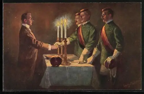 Künstler-AK Georg Mühlberg: Reception im Corps, studentische Szene