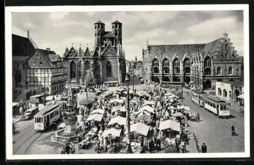 AK Braunschweig, Altstadtmarkt, Strassenbahn