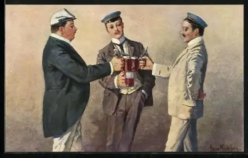 Künstler-AK Georg Mühlberg: Bierduell, Studentische Szene