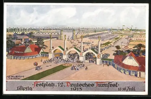 Künstler-AK S. Klemm: Leipzig, 12. Deutsches Turnfest, Festplatz