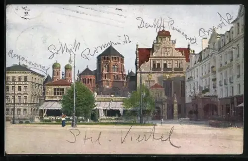 AK München, Hotel Leinfelder, Künstlerhaus und Synagoge, Lenbachplatz