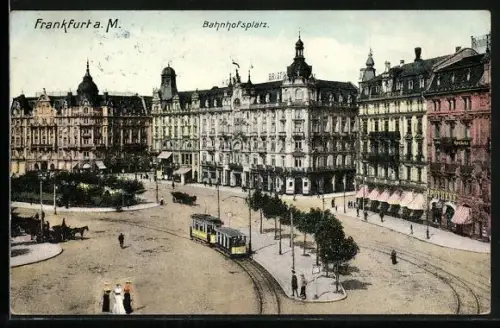 AK Frankfurt / Main, Bahnhofsplatz mit Strassenbahn