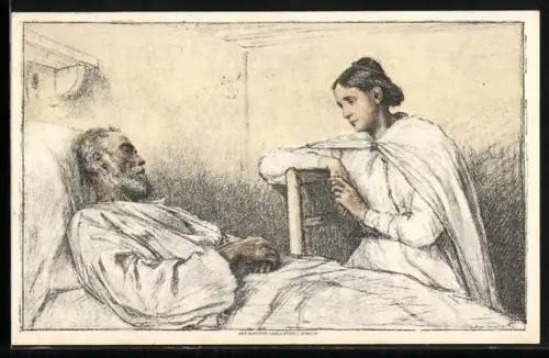 Künstler-AK Schweizer Bundesfeier 1927, Krankenschwester am Krankenbett