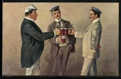 Künstler-AK Georg Mühlberg: Bierduell, Studentische Szene