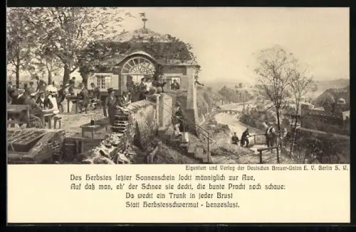 Künstler-AK Zeno Diemer: Partie aus dem Bergkeller, Herbstausblick
