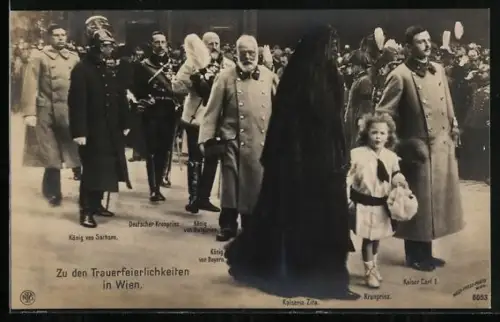 AK Wien, Zu den Trauerfeierlichkeiten, Kaiserin Zita von Österreich mit Kaiser Carl I. und Kronprinz