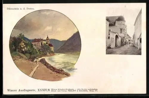 Künstler-AK Philipp + Kramer: Dürrnstein a. d. Donau, Ortspartien
