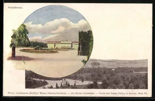 Künstler-AK Philipp + Kramer Nr. XXXIV /7: Wien-Schönbrunn, Blick auf Schloss Schönbrunn