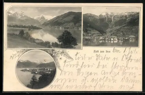 AK Zell am See, Ortsansicht mit Seeblick und Bergpanorama