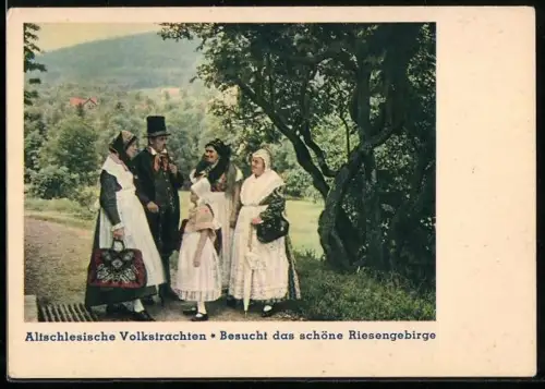 AK eine Familie aus dem Riesengebirge in altschlesischer Volkstracht
