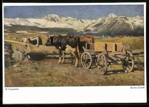 Künstler-AK Giovanni Segantini: Ochsen an der Tränke