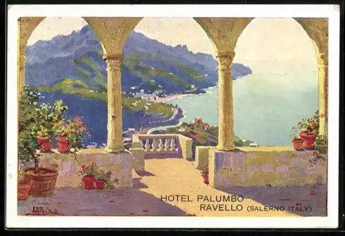 Künstler-AK Ravello, Hotel Palumbo, Blick von der Terrasse