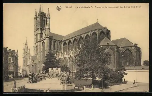 AK Gand, La Cathédrale St. Bavon et le monument des frères Van Eyck
