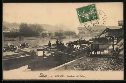 AK Corbeil, Les Quais - La Seine, Hafenpartie
