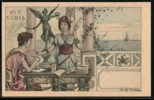 AK Quo vadis, Paar der Antike auf einer Terrasse, Jugendstil