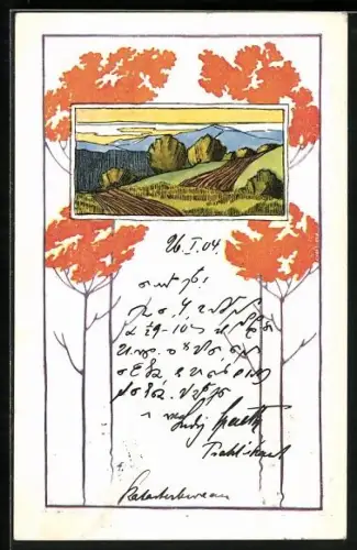 AK Berglandschaft, Stilisierte Bäume, Jugendstil