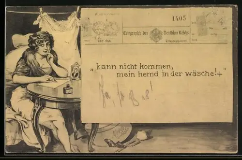 AK Frau lehnt eine Einladung per Telegraph ab