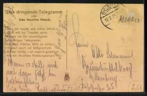 AK Frau lehnt eine Einladung per Telegraph ab