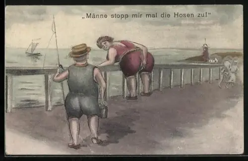AK Angler soll einer dicken Frau die Hosen flicken