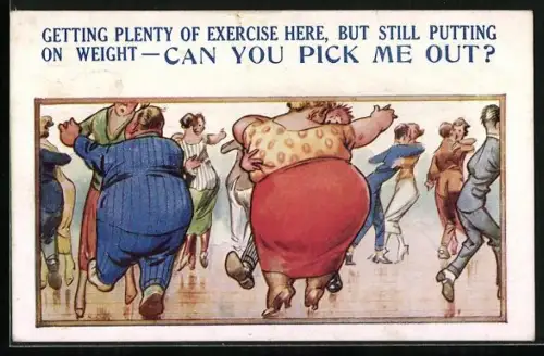 AK Dicker Mann und dicke Frau tanzen mit dünnen Partnern