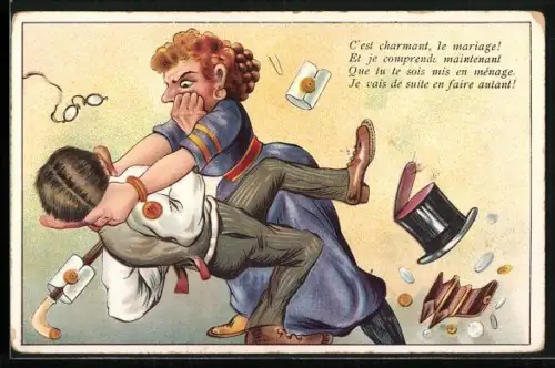 AK Wütende Ehefrau würgt ihren Ehemann