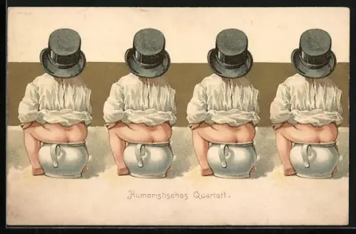 AK Rückenansicht von vier Kindern auf Nachttöpfen, Toilettenhumor