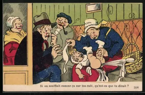 AK Frau wickelt ein Kind in einem Bahnabteil