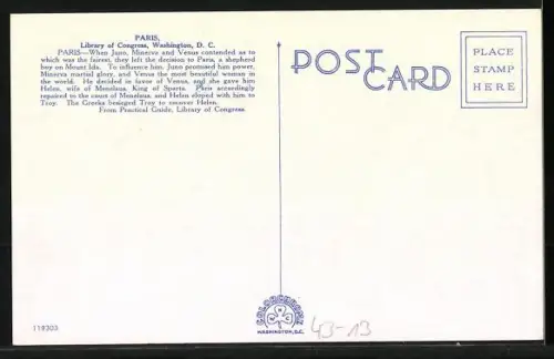 AK Washington D. C., Library of Congress, Paris