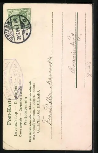 AK Frau schöpft Punsch in Gläser, umrandet von einer Uhr