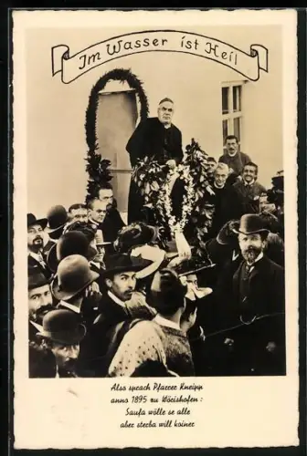 AK Wörishofen, Pfarrer Kneipp mit einem Kranz, Badekultur