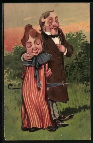 AK Liebespaar beim Abendspaziergang