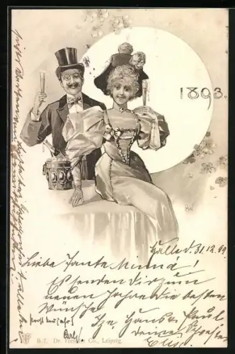 Künstler-AK sign.H. Weber: Paar stösst auf das Jahr 1893 an
