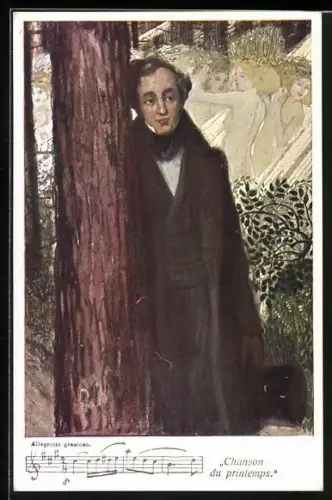Künstler-AK O. Friedrich: Felix Mendelssohn-Bartholdy, 1809-1847, Frühlingslied