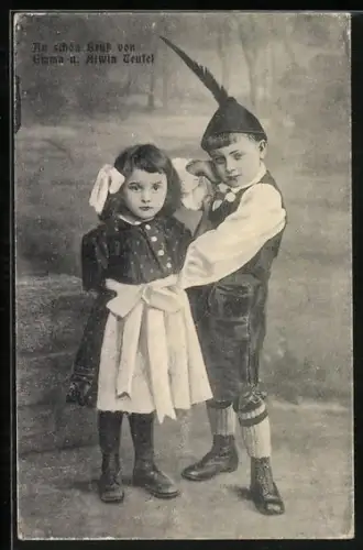 AK Kinderpaar Emma und Alwin Teufel, Variete