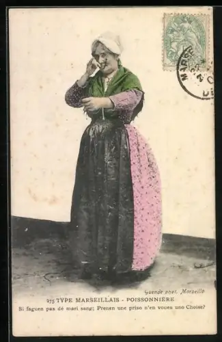 AK Marseille, Type Marseillais, Poissonnière, Fischersfrau