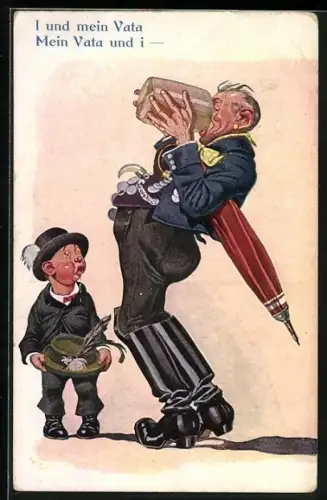 AK Vater trinkt neben Sohn Bier, Trinkerhumor