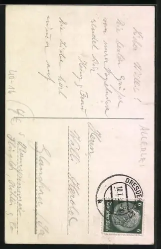 AK Kleiner Mann vor grosser übergewichtiger Frau