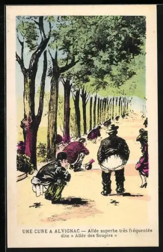 Künstler-AK Alvignac, Männer kacken im Wald, Toilettenhumor